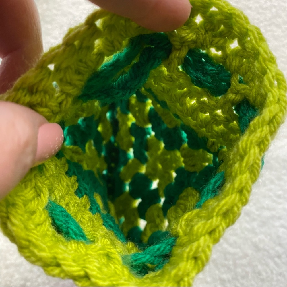 Green Crochet Drawstring Pouch - Picture 3 of 5